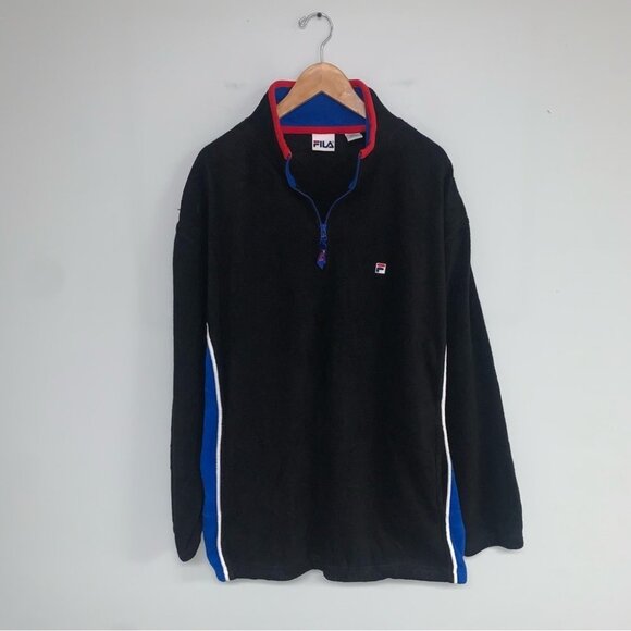 Fila Vintage 1/4 Zip Sweater Men’s Size Extra Large Black Blue Fleece Sweatshirt - Picture 2 of 10